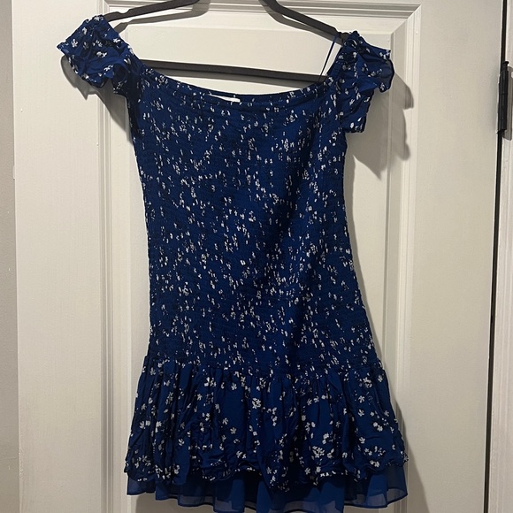 Zara Blue Floral Off-Shoulder Dress - Picture 2 of 4